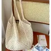 Bolso Tejido, Bolso de Paja Casual para Vacaciones, Bolso de Playa, Bolso de Hombro de Algodón Hueco de Gran Capacidad para Mujer, Bolso Nuevo Estilo Perezoso