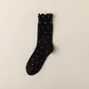 Calcetines de Encaje de Madera Blanca para Mujer Calcetines de Media Pantorrilla Estilo Japonés Primavera y Otoño Calcetines de Encaje con Volantes de Lunares Calcetines Largos de Algodón Puro Negro Verano