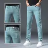 Jeans de fleece de alta qualidade na cor turca para homens de Hong Kong, novas calças compridas versáteis slim-fit elásticas de outono e inverno