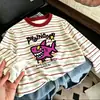 Camiseta de Manga Larga a Rayas de Algodón Puro, Nueva Moda Primavera y Otoño para Niños, Estilosa y de Corte Holgado, Camiseta Básica Versátil para Niños Mayores