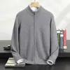 Cárdigan de cachemira con cuello alto grueso de invierno para hombre, suéter de cachemira de cuello medio alto, prenda exterior casual con cremallera, top de capa de aire