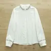 Camisa de Gaze de Algodão com Gola de Boneca Bordada para Mulheres, Manga Longa, Estilo Retrô, Artístico, Étnico, Bordada, Macia, Amiga da Pele, Top de Algodão Puro