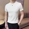 Camiseta Listrada de Verão Estilo Coreano Jovem Slim Gola Redonda Masculina Tendência Seda de Gelo Apertada Elástica Fina Manga Curta