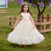 Nuevo vestido de princesa mullido europeo y americano para niños, vestido largo de niña con costuras de malla, vestido de actuación de piano para niña pequeña