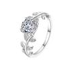 Anillo de Plata Estilo Similar de Xiaohongshu para Mujer, Laurel, Moissanita, Un Quilate, Boca Cerrada, Diseño Nicho Chapado en Oro Blanco