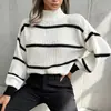 Suéter cruzado para mujer estilo europeo y americano con cuello medio alto, nuevo estilo otoño e invierno 2026, holgado y casual, top básico de punto talla grande