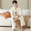 Algodón PuroPijama para Hombre Primavera y Otoño Camisa de Manga Larga Cuello Camisero Botón Abierto Holgado Conjunto para Estar en Casa Casual Modelo Nuevo 2026