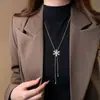 Cadena de Tirar Nieve Dorada Copo de Nieve de Circonita Perla Ojo de Tigre Collar de Cadena de Tirar con Cuentas Cadena de Suéter de Alta Gama Accesorio