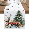 Venta Caliente Transfronteriza Mantel con Estampado de Muñeco de Nieve y Reno Navideño Mantel Individual de Lino para Mesa de Comedor del Hogar de Invierno Decoración Festiva