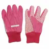 Guantes de Jardinería de Algodón - Rosa Sólido, Palma con Puntos de PVC para Agarre, Puño de Punto, Transpirables - para Mujeres, Trabajo de Jardín, Patio