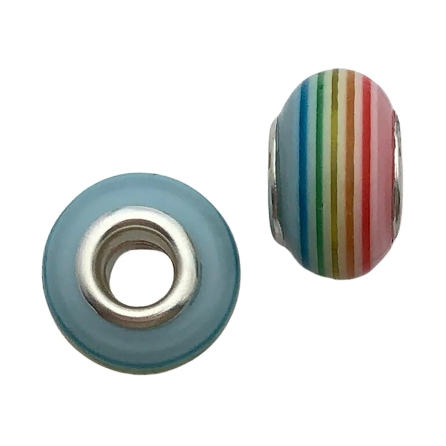 11543-D-蓝黄色树脂圆形条纹潘家大孔珠13mm-1g