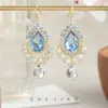 "Chica de Ensueño" Frescos y Dulces Zirconia Gancho para Oreja Forma de Gota de Agua Pendientes Largos de Cristal Perla Borla Pendientes de Fiesta