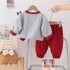 Conjunto Casual de Suéter Novo para Crianças Primavera e Outono Bebê de Um Ano Coelho de Desenho Animado Gola Redonda Manga Longa Conjunto de Duas Peças