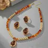 Set de 3 Piezas de Joyería para Mujer con Collar, Pendientes y Anillo Metálico Irregular de Perlas de Imitación Retro Europeo y Americano