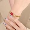 Rueda de cartas nueva cadena cubana de acero de titanio metal vintage chapado en 18K recubrimiento al vacío cristal de cuarzo pulido pulsera femenina de nicho
