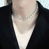 Collar de Piedra Ojo de Gato Blanco Natural, Estilo Corto, Hecho a Mano con Cuentas, Estilo Europeo y Americano, Moda de Calle, Unisex