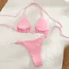 Estilo Nuevo Europeo y Americano Estilo Ins Escote Halter Espalda Descubierta Color Sólido Dulce Pequeño Fresco Bikini Conjunto de Dos Piezas Amazon Transfronterizo