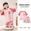 Pijamas de verano para niñas con diseño de oso de fresa y dibujos animados, de algodón puro, de manga corta, para salir a la calle, para niños de talla mediana y grande, para el hogar.