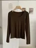 KEKEZOON Camiseta Básica de Manga Larga Color Sólido Adelgazante para Cuello con Forma de Corazón de Durazno para Mujer Otoño Versátil 8550