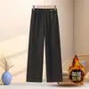 Pantalones para mujeres de mediana edad y mayores, pantalones mom, primavera, otoño, invierno, holgados, forrados de polar, pantalones para mujeres mayores, cintura elástica, pierna recta, pantalones de abuela de 60 años