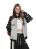Sudadera con cuello alto y estampado de estrellas retro americano en bloques de color para mujer, diseño de nicho para principios de otoño, chaqueta cárdigan holgada y favorecedora