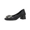 Zapatos de tacón alto de cuero genuino de una sola capa para mujer nuevos punta cuadrada francesa tacón grueso pedrería boca baja cuero suave zapatos de trabajo para ir al trabajo zapatos de abuela a la moda