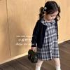 Conjunto de Vestido de Primavera de Moda para Niñas de Siete Años Transfronterizo Nuevo Estilo Moda Infantil Falda de Cuadros Cárdigan de Punto