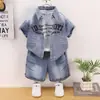 Conjunto de Camisa de Mezclilla Versátil de Verano para Niños Oxygen Nuevo de Moda Casual Conjunto de Tres Piezas para Niños Pequeños