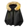Nuevo suéter largo de punto con capucha y cuello de pelo desmontable, estilo lujo ligero old money, para hombre, prendas de punto de manga larga para hombre, cárdigan para hombre, chaqueta para hombre