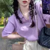 Senso de Design Nicho Gola Polo Suéter de Tricô Feminino Verão Doce Menina Picante Coreano Fino Slim-fit Manga Curta Top Tendência Comércio Exterior