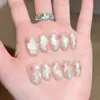Qianfan Burbujas de ColoresOjo de Gato Transparente Dopamina Estilo Corto Hecho a Mano Uñas Portátiles Pegatinas de Arte para Uñas Uñas Postizas