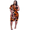 2024 Nova Saia Midi Solta de Tamanho Grande com Estampa de Leopardo e Gola V, Vestido Casual de Verão para Mulheres