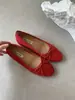 Zapatos de Baile Estilo Lazo Boca Baja Rojos de una Sola Capa para Mujer Nuevos Vintage Zapatos de Frijol Aumentadores de Altura Vintage Gamuza Zapatos de Leche