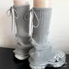 Meias de Perna Largas com Tira Rosa para Meninas Jk Outono e Inverno Doce Cobertura de Perna Branca Meias Empilhadas Estilo Ballet Y2K Laço