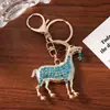 Llavero de cabra con incrustaciones de diamantes, colgante de aleación de cabra del zodiaco para bolso, adorno metálico de animal creativo, regalo exquisito