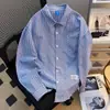 Camisa Longa Listrada Solta Estilo Japonês Hong Kong 2025 Primavera Verão Retro Masculina Sensação de Alto Padrão Jaqueta Casual