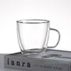 Taza de vidrio de doble pared, taza de café aislada con asa, taza de leche para el hogar, taza transparente, taza de té, vaso para jugo