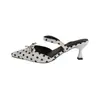 Zapatillas de Tacón de Aguja Puntiagudas de Verano 2026 Estilo Europeo y Americano para Mujer con Lazo y Lunares, Zapatos de Tacón Alto de Moda y Versátiles