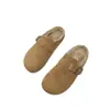 Nuevas Pantuflas de Algodón Cálido Forradas de Felpa Otoño/Invierno 2026, Estilo Birkenstock Retro Planas Cómodas de Punta Cerrada Pantuflas de Piel para Exteriores para Mujer
