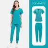 Conjunto de Uniforme Quirúrgico de Color Sólido de Dos Piezas con Cuello Abierto y Media Cremallera Uniforme de Trabajo Hospitalario Uniforme de Enfermera Multicolor Venta al por Mayor