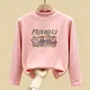 Camiseta de manga comprida para meninas, novo estilo outono/inverno, segunda pele infantil, gola alta meia-lua de veludo alemão, blusa macia escovada para meninas pequenas
