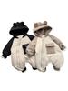 Macacão de Bebê Inverno com Capuz Veludo Quente Casaco de Algodão Espessado Estilo Desenho Animado Roupa de Passeio Roupa de Rastejar para Bebê Masculino