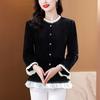 Suprimento Transfronteiriço 2025 Outono Novo Estilo Coreano Moda Veludo Dourado Borda Costurada Camisa Básica Elegante Manga Longa para Mulheres