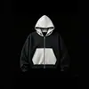 2026 Sudadera con capucha de retazos de cuero estilo ins europeo y americano transfronteriza, cárdigan de manga larga, chaqueta retro en blanco y negro