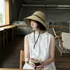 Chapéu de Palha Japonês de Aba Larga para Mulheres, Proteção Solar de Verão, Dobrável, Chapéu de Aba Larga Grande, Chapéu de Pescador, Chapéu Simples Versátil para o Dia a Dia