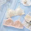 Conjunto de sujetador de copa triangular transpirable con tirante fino de soporte suave, sin varillas, conjunto de sujetador sin espalda con ribete de encaje sexy