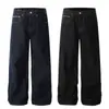 G6679 Estilo Callejero Retro Unisex Gama Alta Negro Selvedge Diseño de Alta Calidad Corte Holgado Pierna Cruzada Jeans Originales para Hombre