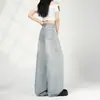 Jeans Oxygen Holiday Elegante Versátil Slim-Fit Hot Girl Rasgado Lavado Desgastado Wide-Leg para Mulheres, Suporta Dropshipping