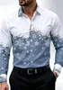 Camisa de manga larga para hombre con estampado de copo de nieve en degradado blanco y verde, perfecta para Navidad, fiestas navideñas y uso casual diario