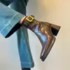 Botines Elegantes de Tacón Alto con Suela Silenciosa de 7 cm, Piel Suave, En Stock, para Otoño e Invierno, Botas Estrechas con Tacón Grueso y Punta Cuadrada, Botas Martin para Mujer